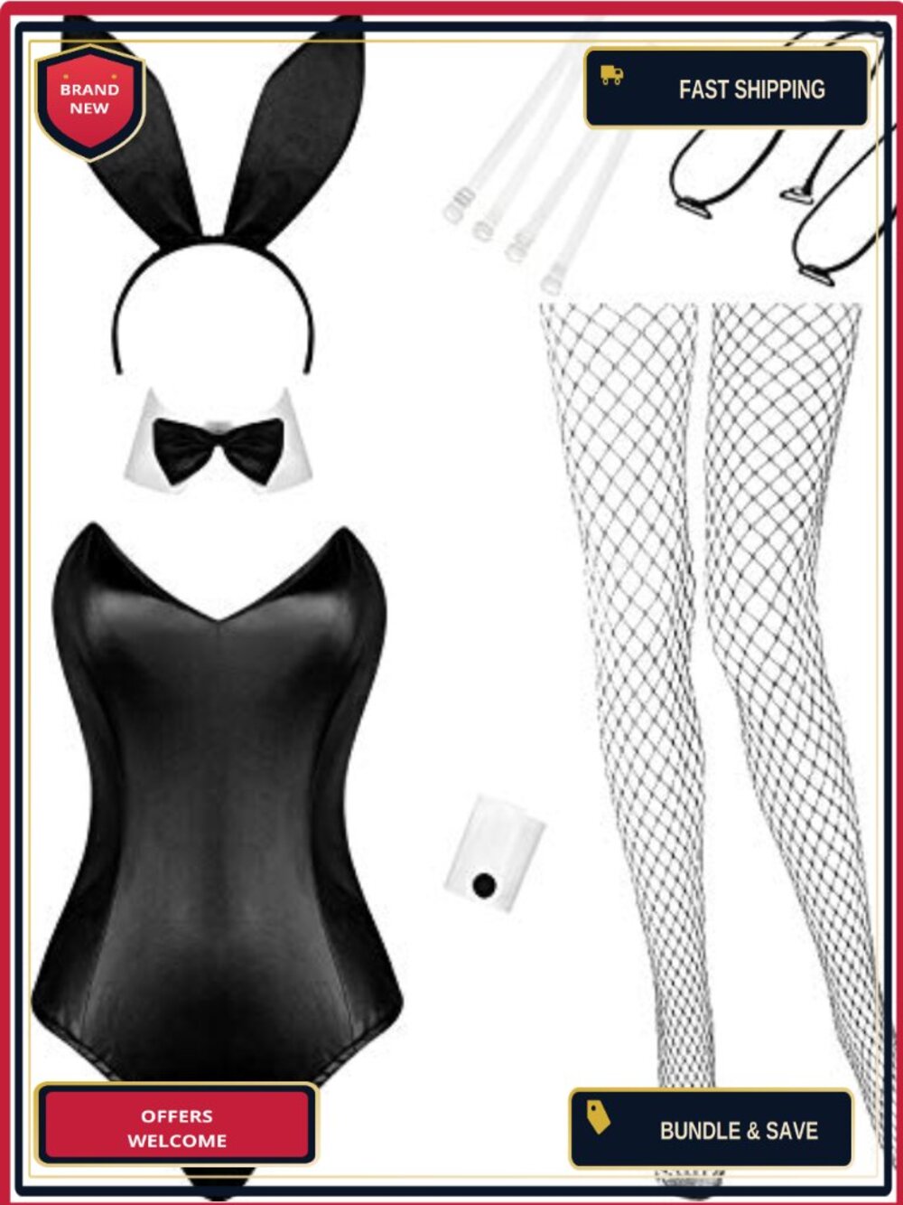 Geyoga Bunny Costume Bodysuit Set PU Leather Halloween Cosplay